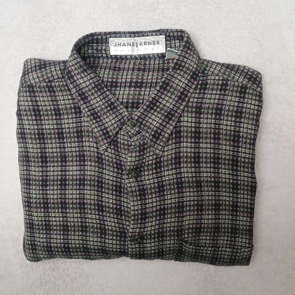 Jhane Barnes Shirt Mens XL Multicolor Plaid Button-Up Relaxed Cotton Casual Work